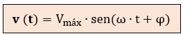 Fórmula de la tensión instantánea senoidal más desfase inicial