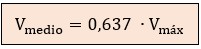 Fórmula del valor medio de medio ciclo de la de CA, constante 0,637