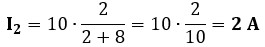 Ejemplo 5, ecuación del circuito divisor de corriente, 2 resistencias paralelo, para calcular la corriente I2