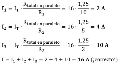Ejemplo 6 ecuación 2 circuito divisor de corriente, 3 resistencias paralelo