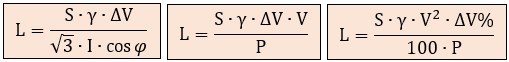 3 Fórmulas de la longitud del conductor en CA trifásica en función de la caída de tensión permitida